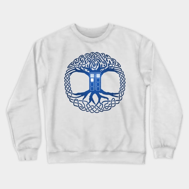 Tardis Yggdrasil Tree Crewneck Sweatshirt by Hybrid Concepts Apparel